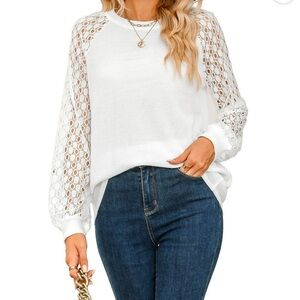 NWT YesNo white thermal Henley shirt with lace sleeves size small